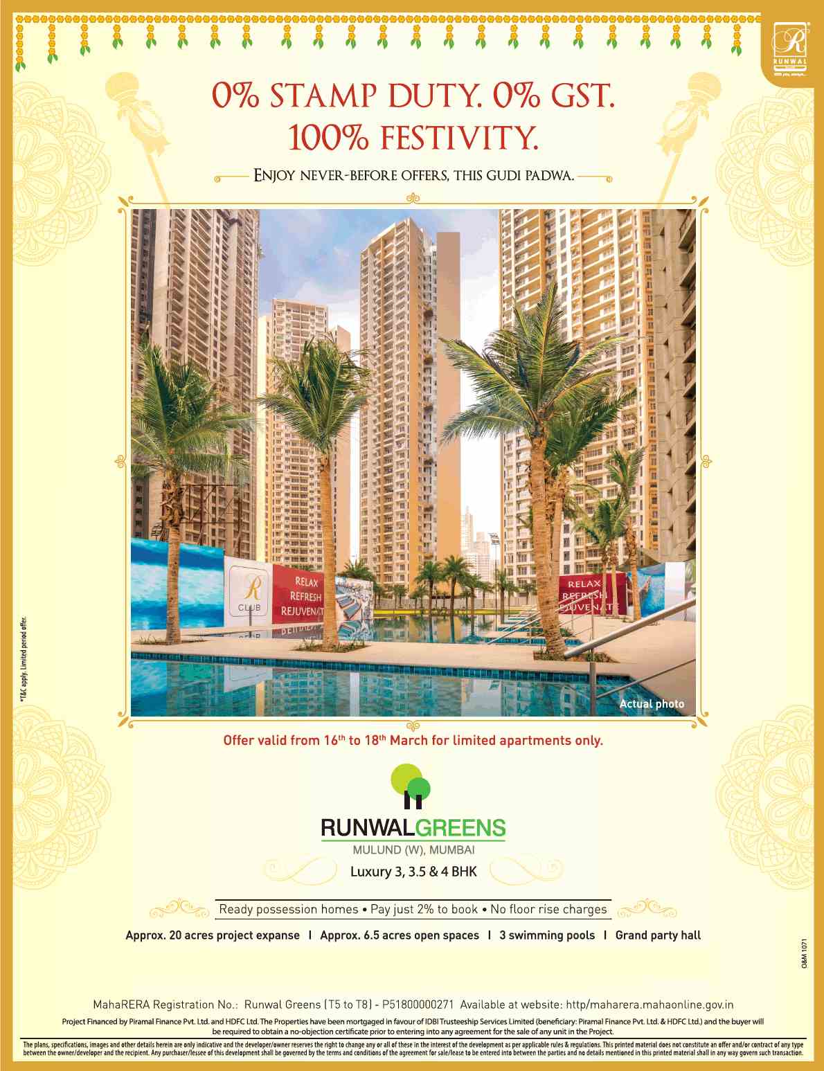 Pay just 2% to book ready possession homes at Runwal Greens in Mumbai Update